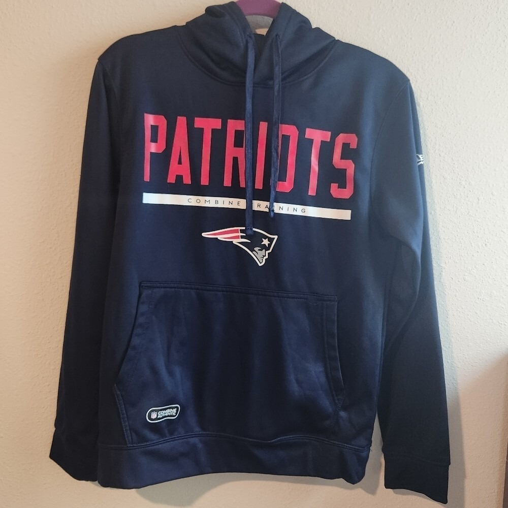 New England Patriots Combine Training Blue Hoodie NFL Kangaroo Pocket Unisex